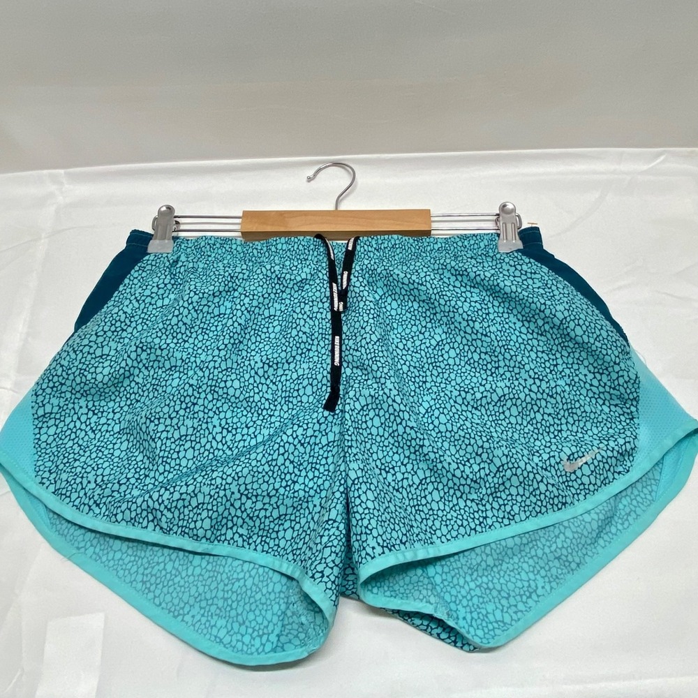 Nike Dri-Fit Running Shorts Women's Medium Aqua Blue Print Lined Gym Activewear